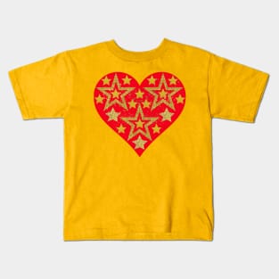 Gold stars in red heart. Kids T-Shirt